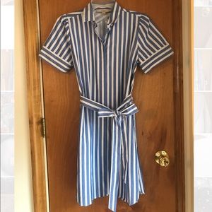 LOFT Blue and White Striped Shirt Dress